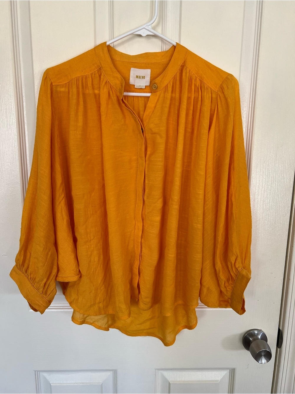Anthropologie Maeve Bryn Batwing Blouse Mustard Yellow Button Front Size S